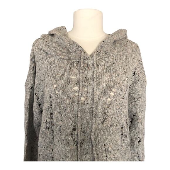 Lovestitch NWT Sweater Gray Open Knit Hooded Long Sleeve Loose Womens M/L - Picture 3 of 12